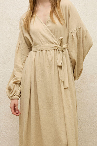 Manuka Béžové bavlněné dvouřadé šaty