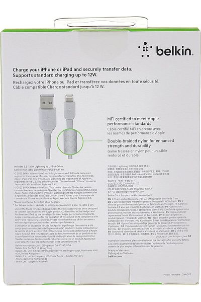 Belkin Braided Lightning Cable Boost Charge to USB Cable for iPhone14, iPad,AirPods, MFi-Certified,1m,White