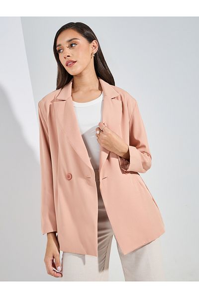 Styli Oversized Fit Longline Double Breasted Blazer