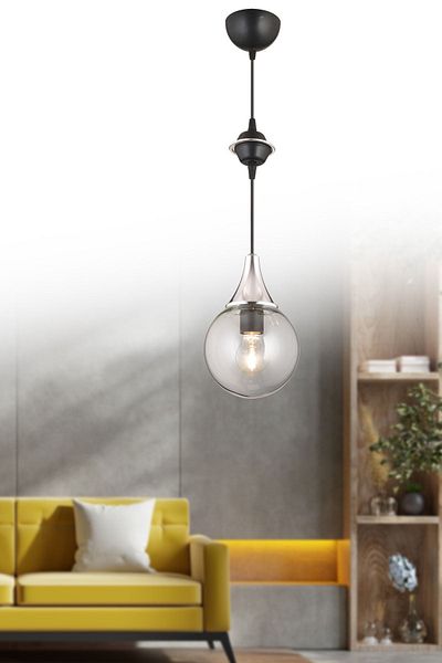 SONSUZ AYDINLATMA&AVİZE Black Single Smoked Glop Top Glass Chrome Downward Facing Luxury Modern Chandelier
