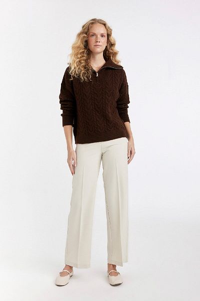 DeFacto Hair Braided Oversize Knitwear Sweater - Stand Collar, Half Zip A3874Ax24Wn