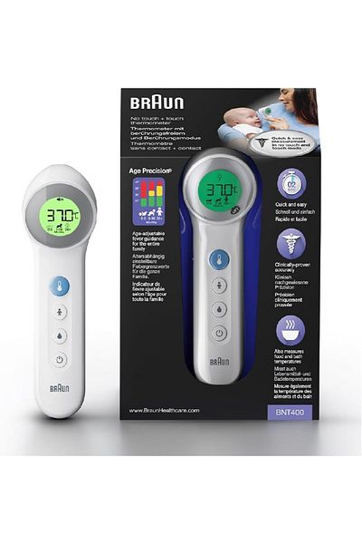 Braun No Touch Thermometer Fast 2 second reading, Age precision, Back light, Silent mode - BNT400