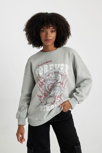 DeFacto Silná mikina s potiskem Crew Neck - Wide Fit B7284Ax23Wn