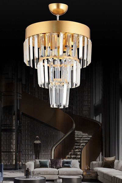 Docklight Roma 4 Layer Gold Crystal Stone 30' Modern Chandelier