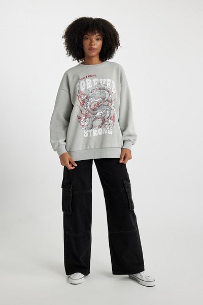 DeFacto Silná mikina s potiskem Crew Neck - Wide Fit B7284Ax23Wn