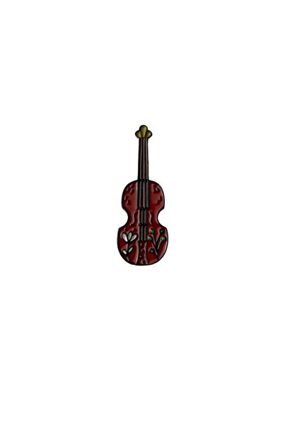 Herşey Nota Çiçekli Desenli Çello Müzik Aleti Hediyelik Rozet