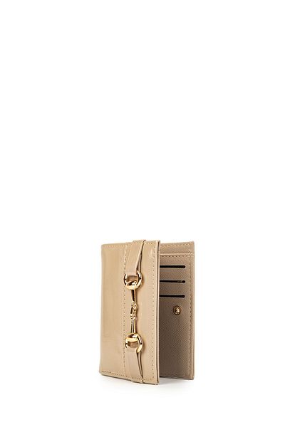 minebag ZC146 Model Beige Patent Leather Women's Wallet - Front Buckle