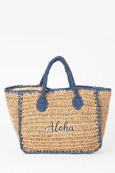 DeFacto Damen-Handtasche aus Korbgeflecht mit Textstickerei B9278axns
