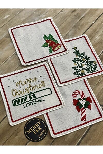 MERRY TEK Yılbaşı christmas Kokteyl Peçete Kahve Fincanı Bardak Altlığı Nakış...