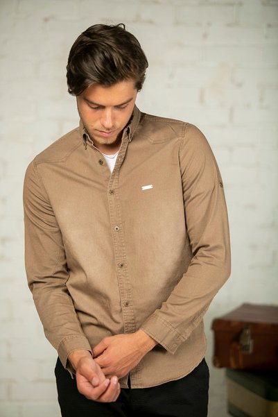 BAYEFENDİ Lycra Slim Fit Brown Denim Shirt