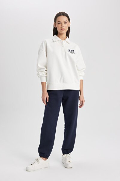 DeFacto Vyšívaná mikina s pololímečkem ze silné tkaniny – Regular Fit C2323ax23wn