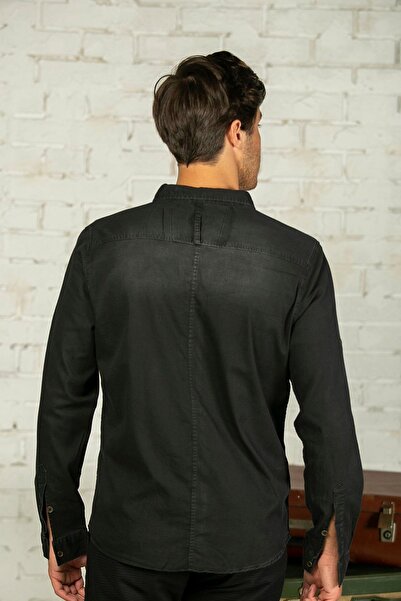 BAYEFENDİ Likralı Slim Fit Siyah Kot Gömlek