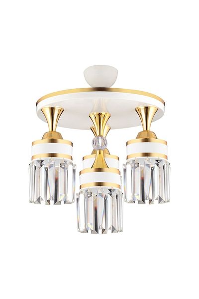 SONSUZ AYDINLATMA&AVİZE Tokyo 4-Piece White Plafone, Crystal Stone, Yellow Stripe Cylinder Downward Facing Luxury Chandelier