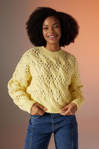 DeFacto Oversize Wide Fit Crew Neck Openwork Knitwear Sweater B8623Ax23Cw