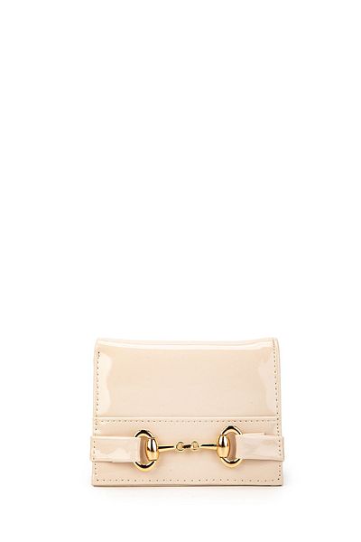 minebag ZC146 Model Women's Patent Leather Wallet - Front Buckle, Cream Color