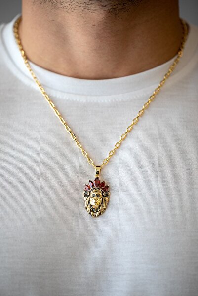 Uşaklıhafız 1945 14 Ayar Altın Kızılderi Figürlü El Yapımı Tasarım Erkek Kolyesi