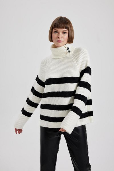 DeFacto Relaxed Cut Zip Collar - Thessaloniki Fabric Sweater A8603ax23wn