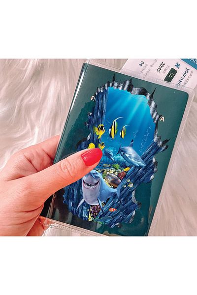 Cekuonline Ocean - Transparent PVC Printed Pocket Passport Case Cover Compatible with All Countries Passports