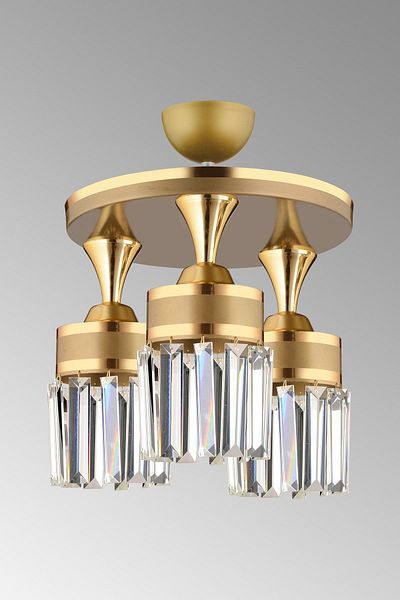 SONSUZ AYDINLATMA&AVİZE Tokyo 3-Piece Antique Plafonier Crystal Stone Yellow Strip Cylinder Downward Facing Luxury Chandelier