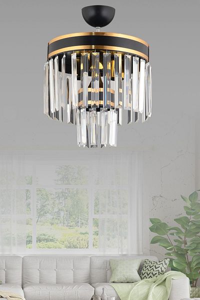 Docklight Roman 4 Piece 2 Tier Black Gold Gilded Modern Chandelier with 30' Crystal Stone