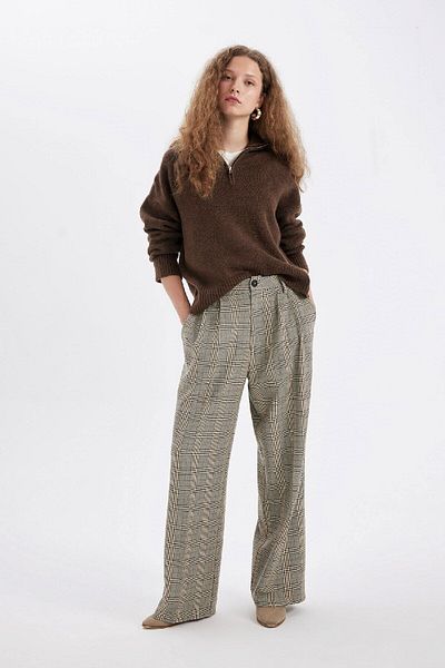 DeFacto Oversize Wide Fit Half Zipper Stand Collar Knitwear Sweater A8180Ax24Wn