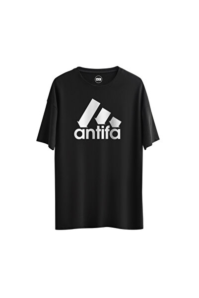 AntiFa Siyah Dijital Baskılı %100 Pamuk Regular Relax T-Shirt