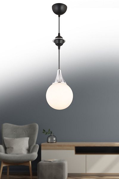 SONSUZ AYDINLATMA&AVİZE Black Single White Globe Glass Top Chrome Downward Facing Luxury Modern Chandelier