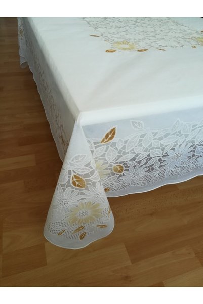 EFEMHOME EV TEKSTİL Fabric Look Lacy PVC Oilcloth Tablecloth 140cm X180cm (6-8 Persons)