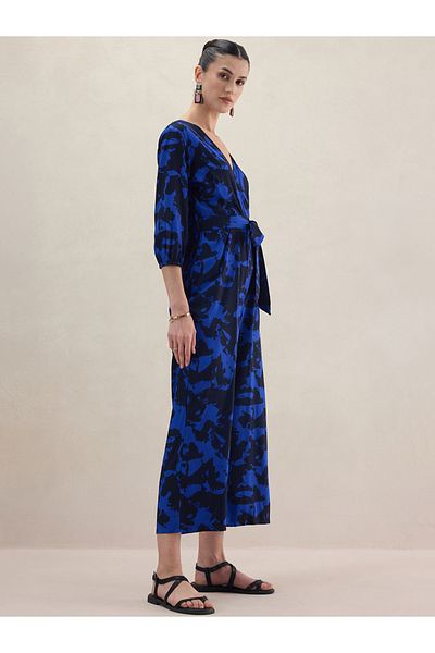 Femmella By Styli Abstract Print V Neck Wrap Jumpsuit