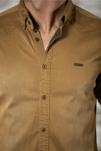 BAYEFENDİ Likralı Slim Fit Hardal Kot Gömlek