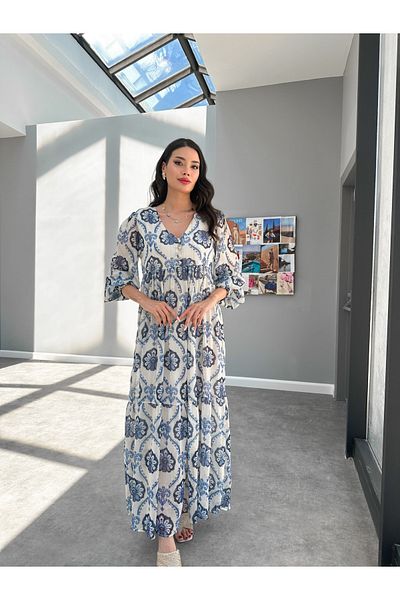 ESRAHELVACI Sparkly Blue Patterned Dress