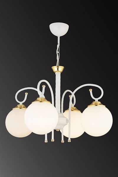 SONSUZ AYDINLATMA&AVİZE White Azra 4-Piece White Globe Glass Downward Facing Luxury Chandelier