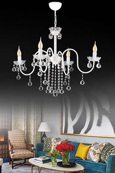 SONSUZ AYDINLATMA&AVİZE Palm Tree 4-Piece White Crystal Stone Upward Facing Luxury Chandelier