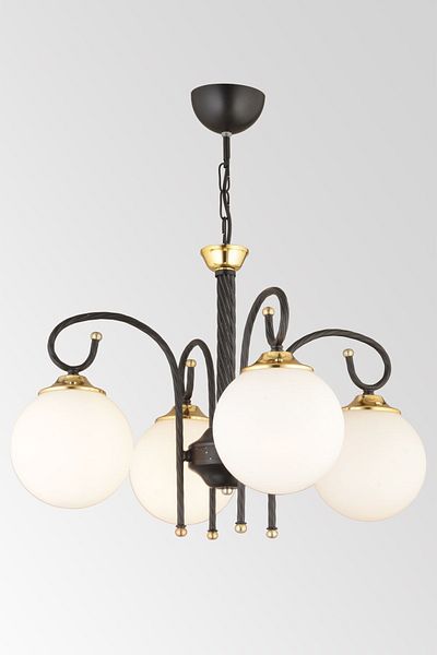 SONSUZ AYDINLATMA&AVİZE Black Azra 4-Piece White Globe Glass Downward Facing Luxury Chandelier