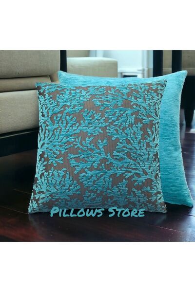 PİLLOWS STORE Mercan Desenli Turkuaz Kırlent Seti 2 Adet 45cm*45cm