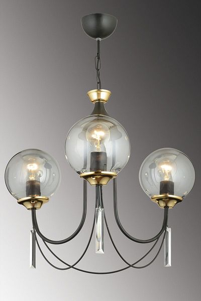 SONSUZ AYDINLATMA&AVİZE Black Poppy 3-Piece Smoked Ball Glass Luxury Up-Facing Crystal Stone Chandelier