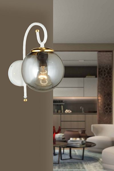 SONSUZ AYDINLATMA&AVİZE White Azra Smoked Globe Glass Downward Facing Modern Sconce