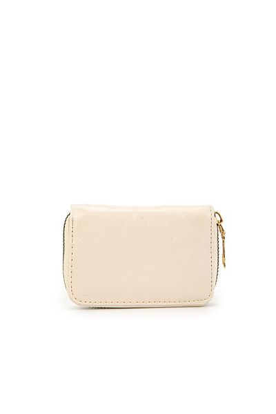 minebag ZC 139 Model Women's Mini Wallet - Artificial Gray Leather, Cream Color