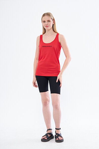 YÜKSEL IŞIK Red Color Brush Printed Thick Strap Athlete Undershirt