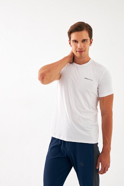 Escetic Λευκό Slimfit Mini T-Shirt - Αθλητικό, Αναπνεύσιμο, Ύφασμα Ζακάρ, Ανδρικό T0087