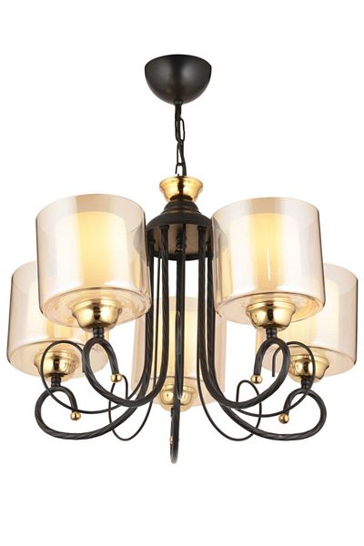 SONSUZ AYDINLATMA&AVİZE Azra 5-Piece Black Double Glass Luxury Upward Facing Chandelier