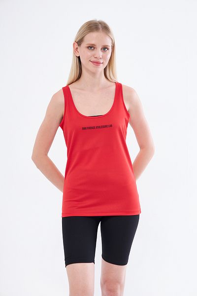 YÜKSEL IŞIK Red Color Brush Printed Thick Strap Athlete Undershirt