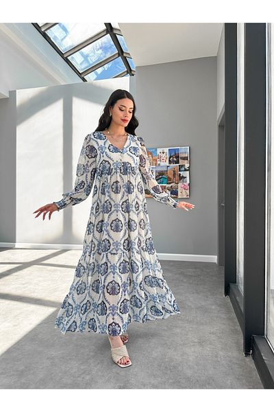 ESRAHELVACI Sparkly Blue Patterned Dress