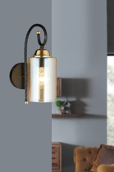 SONSUZ AYDINLATMA&AVİZE Black Azra Cylinder Glass Downward Facing Modern Sconce