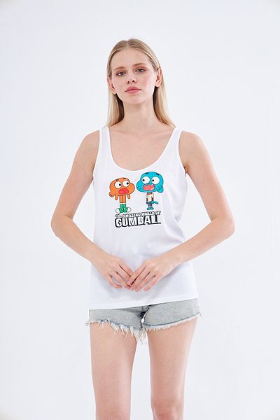 YÜKSEL IŞIK White Gumbal Printed Thick Strap Sports Tank Top