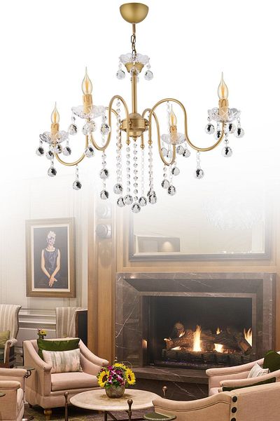 SONSUZ AYDINLATMA&AVİZE Palm Tree 4-Piece Antique Crystal Stone Upward Facing Luxury Chandelier