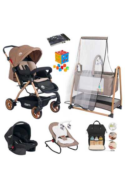 4KİDS Bebek Çeyiz Seti 7 Parça Çift Yön Bebek Arabası Portatif Beşik Bebek An...