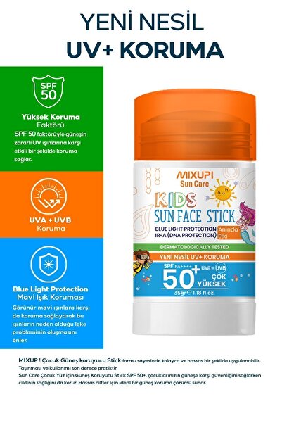 Mixup Mineral Filtreli Mavi Işık Korumalı Spf 50 Çocuk Güneş Koruyucu Stick Uva/uvb Aloe Vera 35 gr