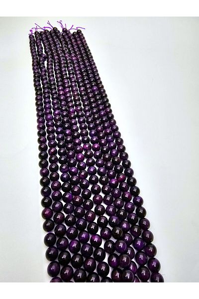Yüksel Boncuk 8 mm Purple Natural Stone Tiger Eye String