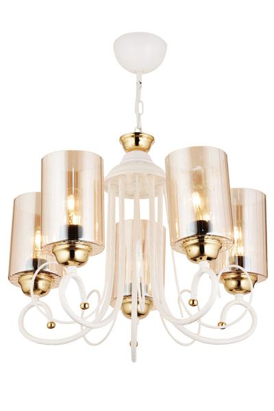 SONSUZ AYDINLATMA&AVİZE Azra 5-Piece White Cylinder Glass Luxury Upward Facing Chandelier